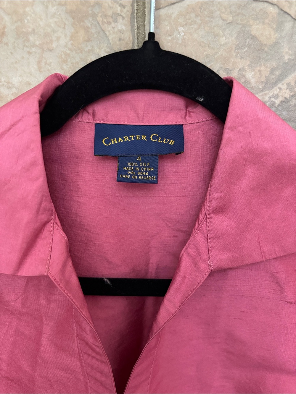 Charter Club Raspberry Button-Down Silk Blouse - Picture 2 of 6